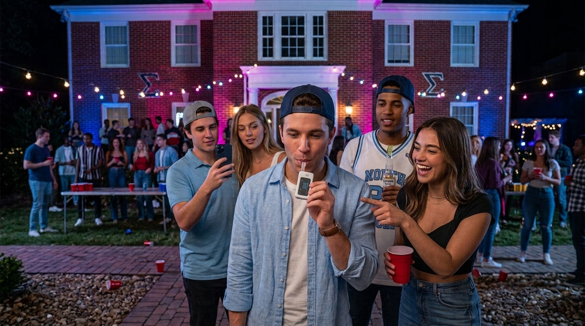 Friends using BlowBAC at a party